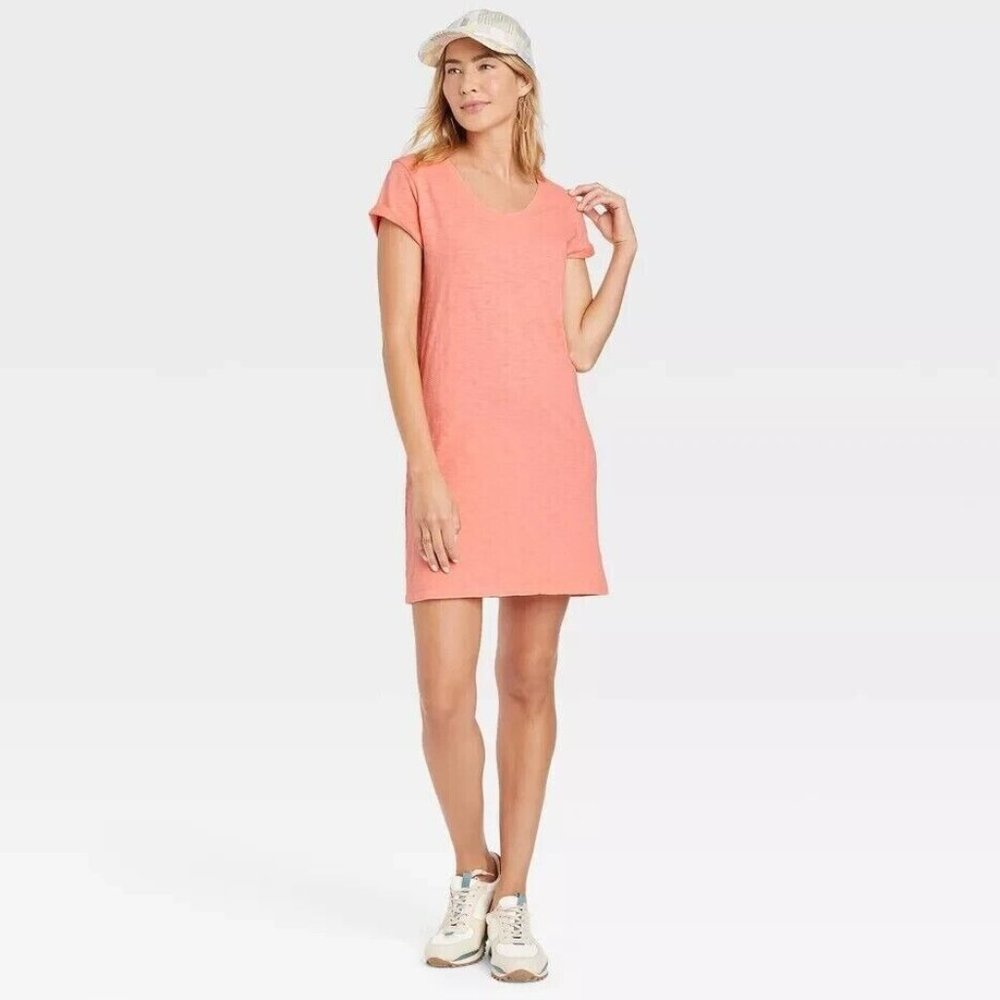 Universal Thread T-Shirt Dress Coral Orange Short Sleeve NWT - Picture 1 of 11